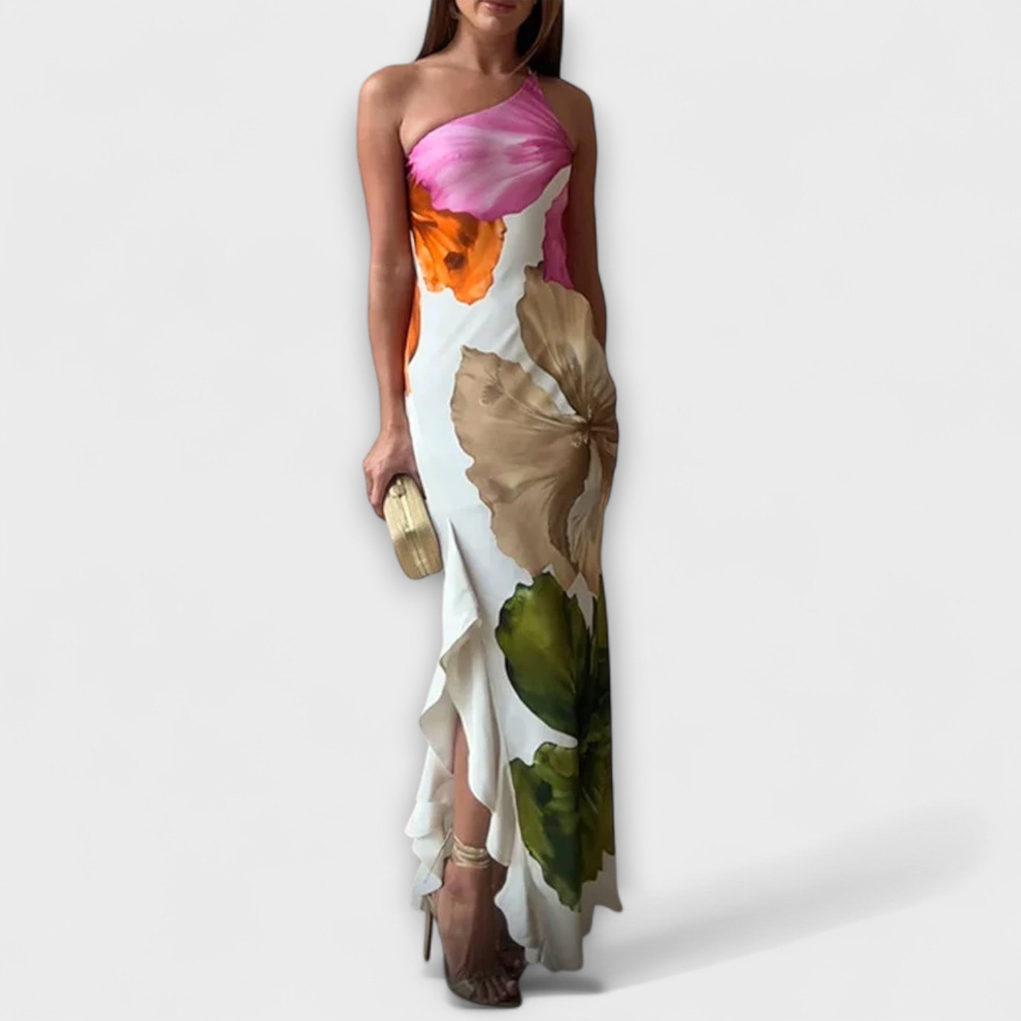 De Sapphire - Elegantes Patchwork Maxi-Kleid