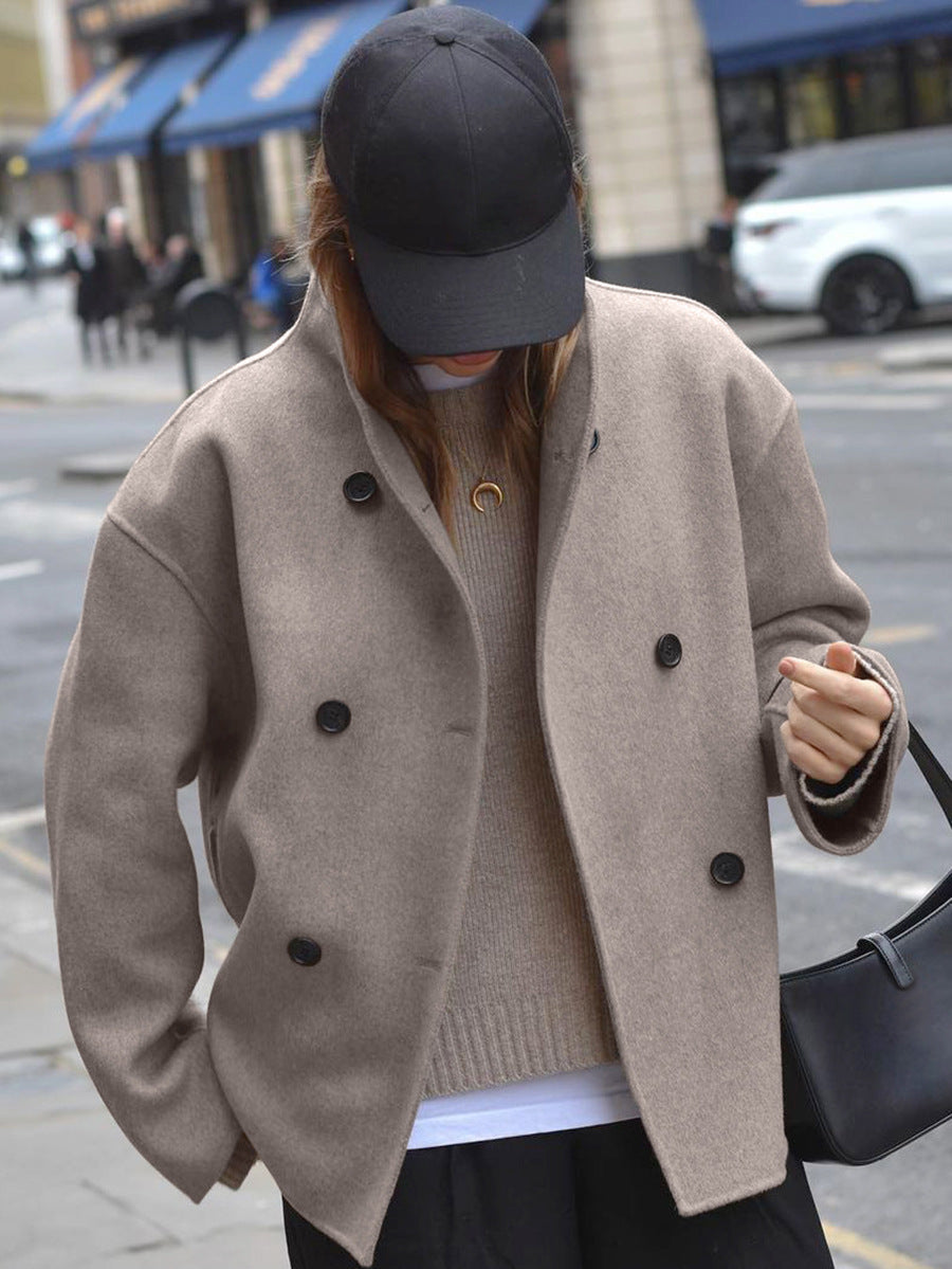 MAURELLE – Vintage Wolle-Mix V-Ausschnitt Mantel