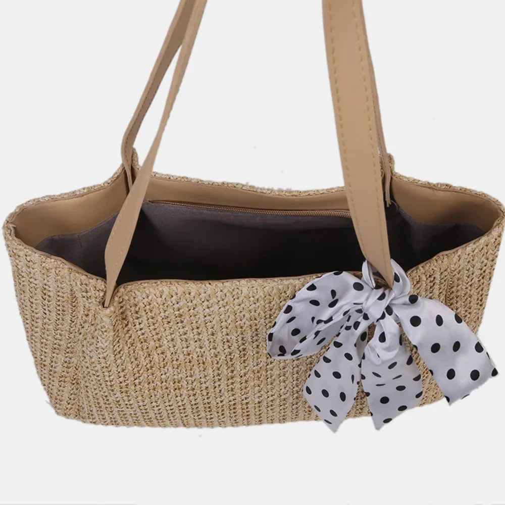 SOLINE – Geflochtene Sommertasche mit Lederelementen & Schleifenakzent