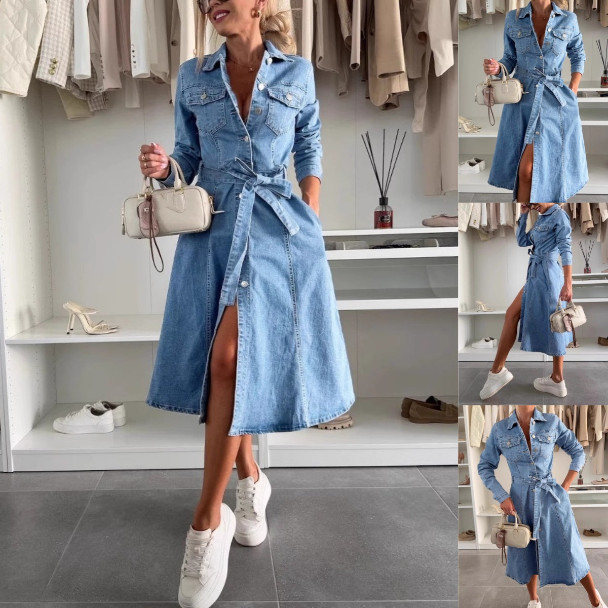 Emily | Maxi Denim Kleid Lange Ärmel
