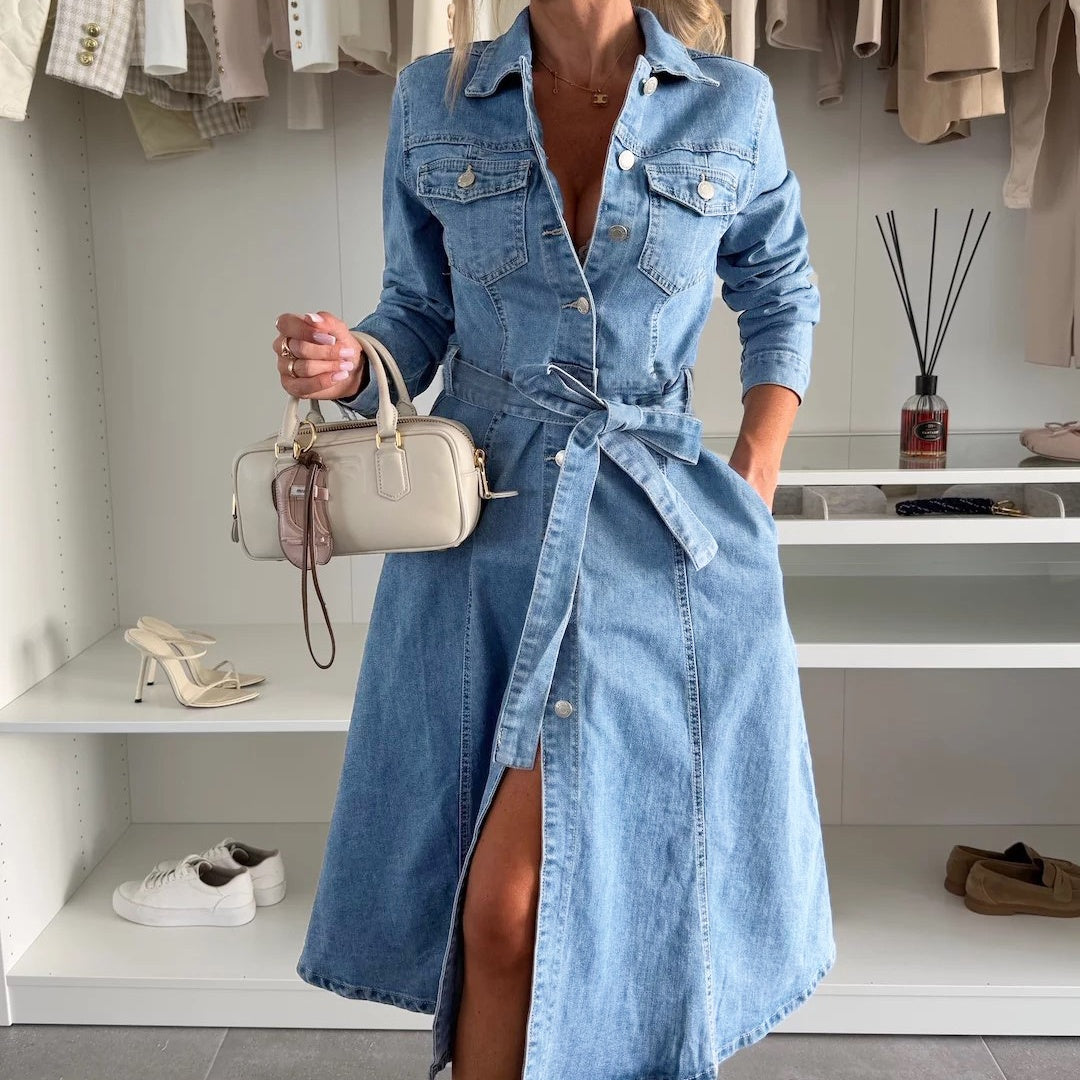 Emily | Maxi Denim Kleid Lange Ärmel
