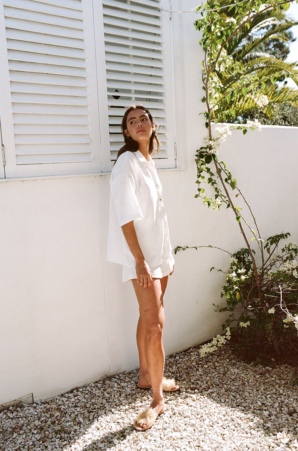 LORENZA – Creme Strick Hohe Taille Shorts