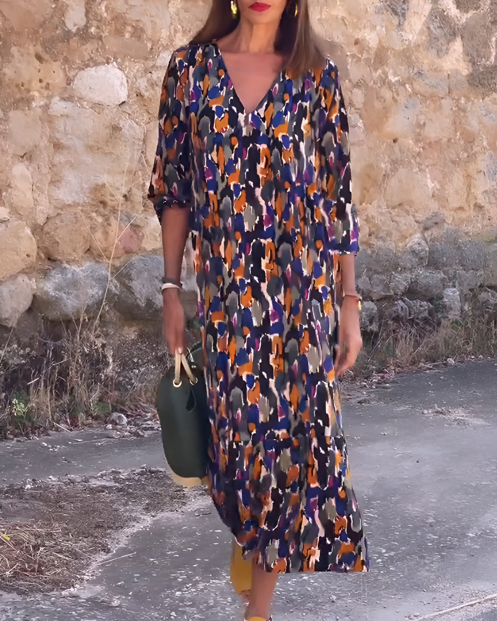 Nathalie | Retro Druck V-Ausschnitt Kleid