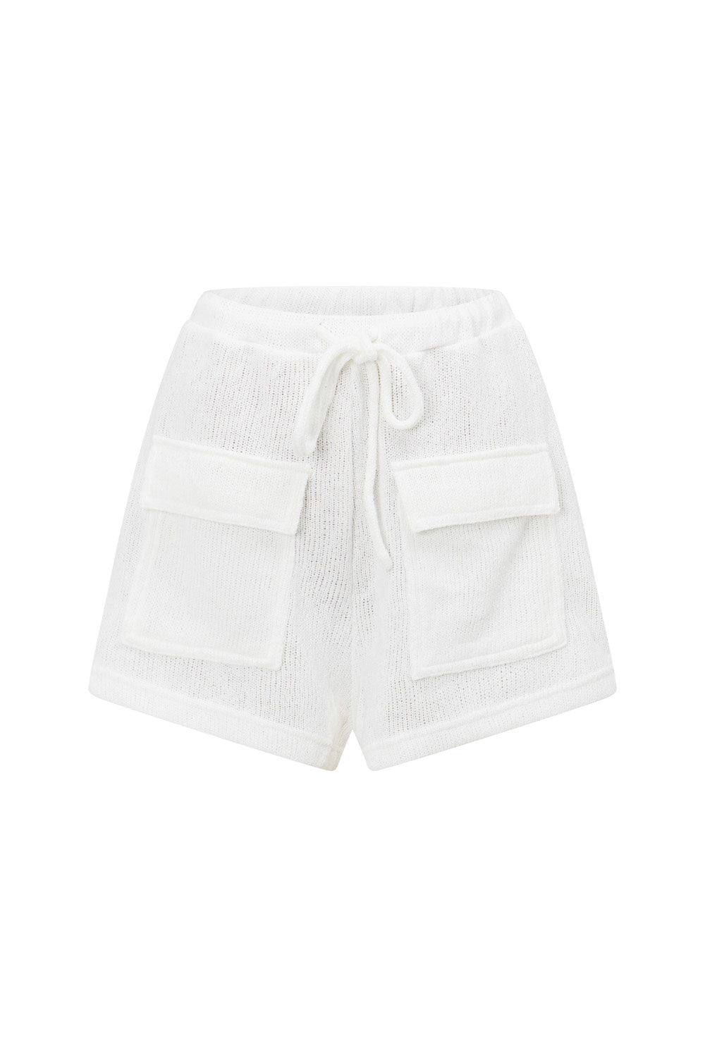 LORENZA – Creme Strick Hohe Taille Shorts