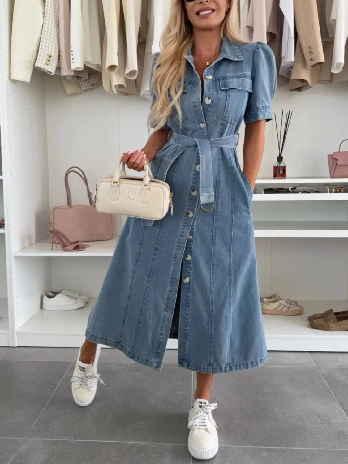 Anna | Maxi Denim Kleid mit Ärmeln