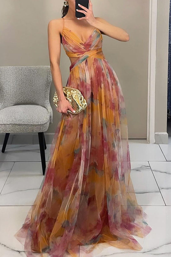 Eléna | Lange Elegante Kleid mit Blumenmuster
