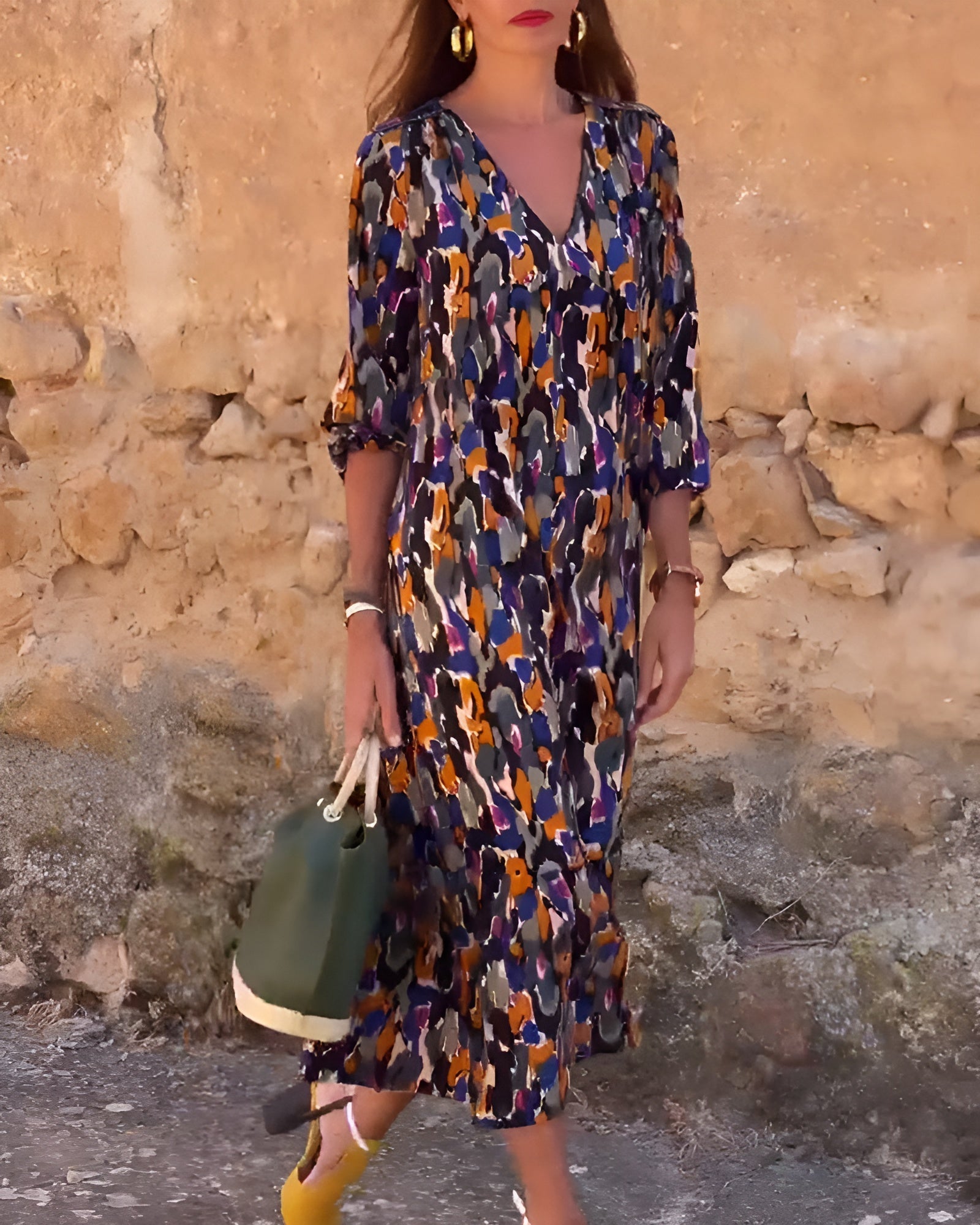 Nathalie | Retro Druck V-Ausschnitt Kleid