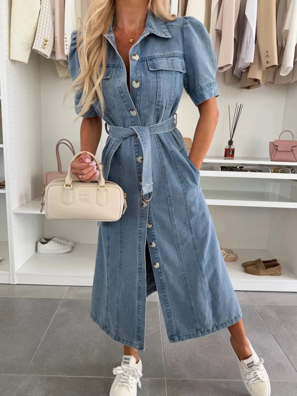 Anna | Maxi Denim Kleid mit Ärmeln