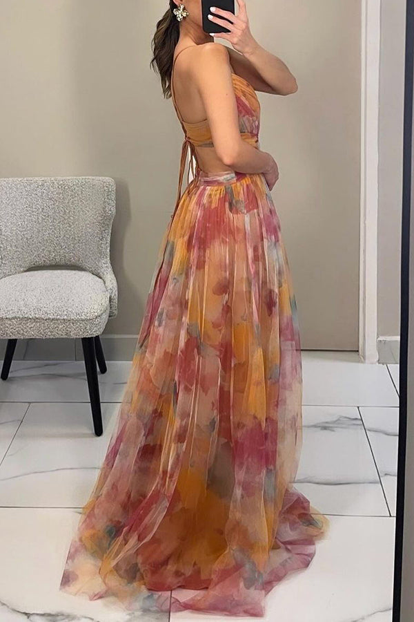 Eléna | Lange Elegante Kleid mit Blumenmuster