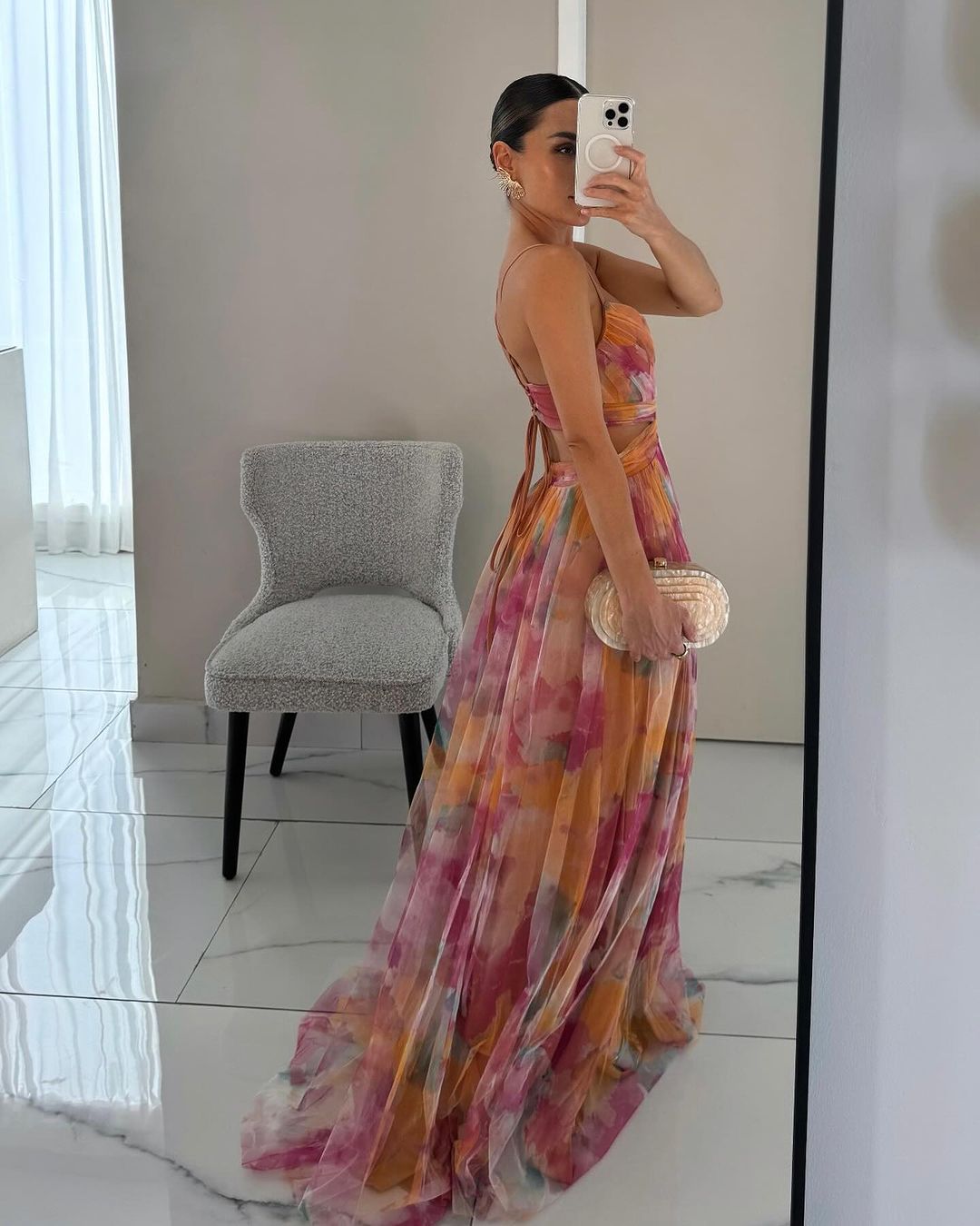 Eléna | Lange Elegante Kleid mit Blumenmuster