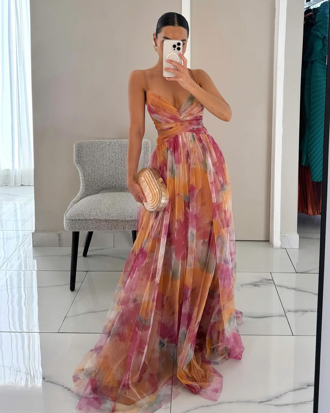 Eléna | Lange Elegante Kleid mit Blumenmuster