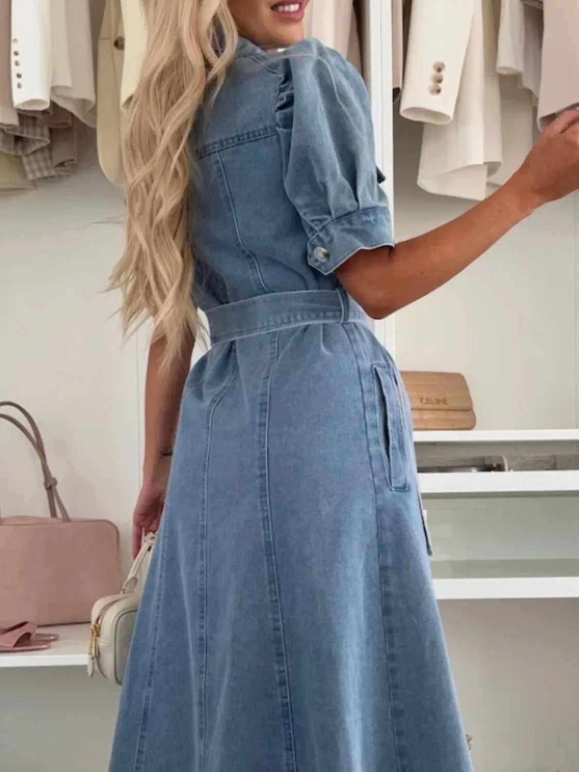 Anna | Maxi Denim Kleid mit Ärmeln