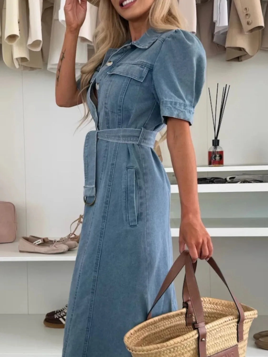Anna | Maxi Denim Kleid mit Ärmeln
