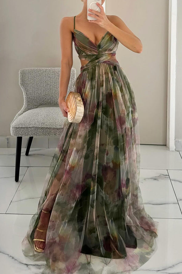 Eléna | Lange Elegante Kleid mit Blumenmuster