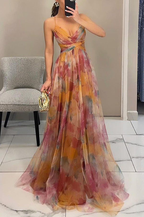 Eléna | Lange Elegante Kleid mit Blumenmuster