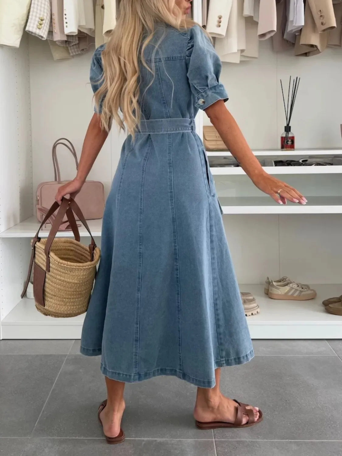 Anna | Maxi Denim Kleid mit Ärmeln