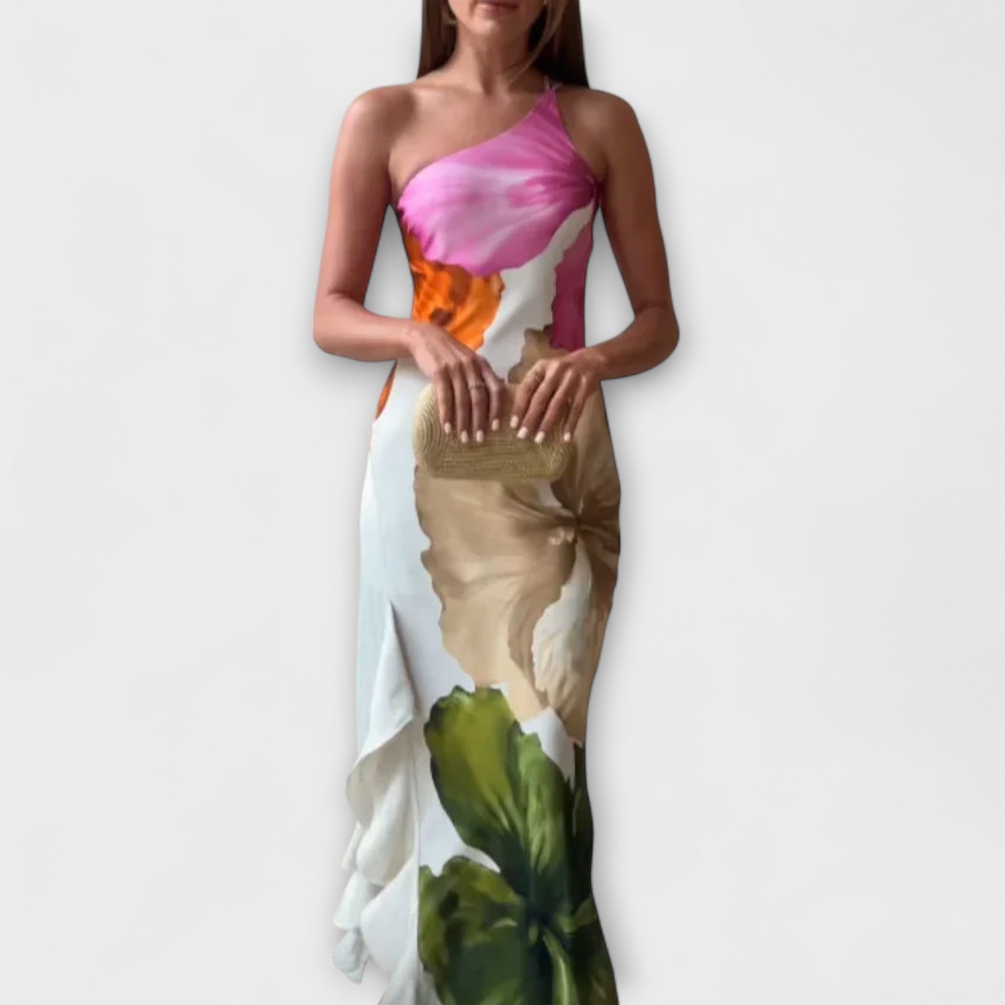 De Sapphire - Elegantes Patchwork Maxi-Kleid