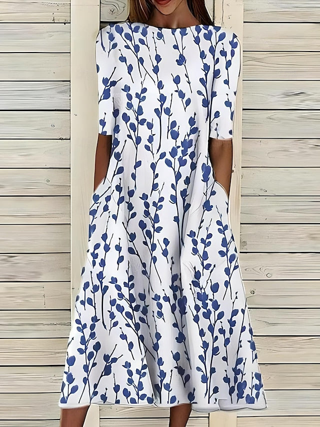Sela – Sommerliches Midi-Kleid mit Rundhalsausschnitt und Küstenblumenmuster