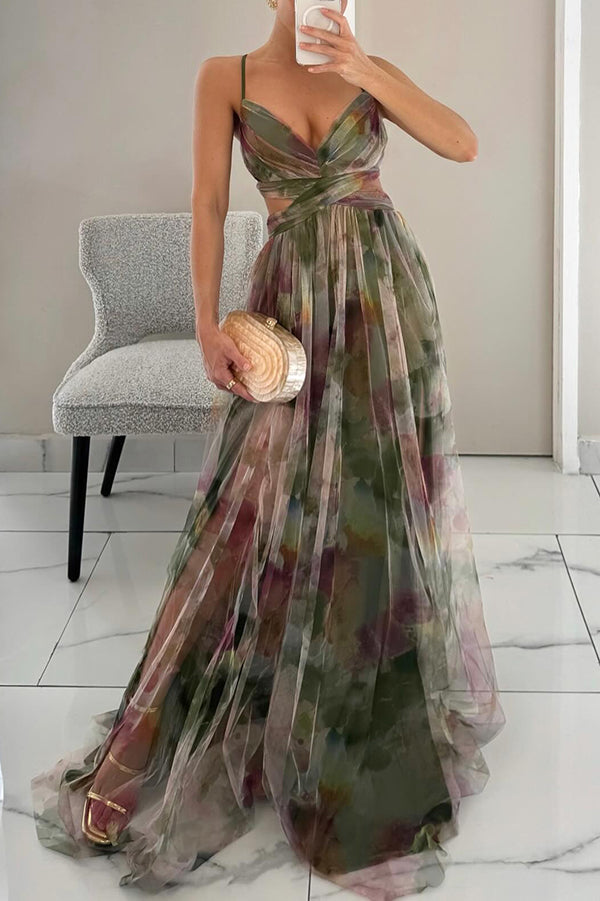 Eléna | Lange Elegante Kleid mit Blumenmuster