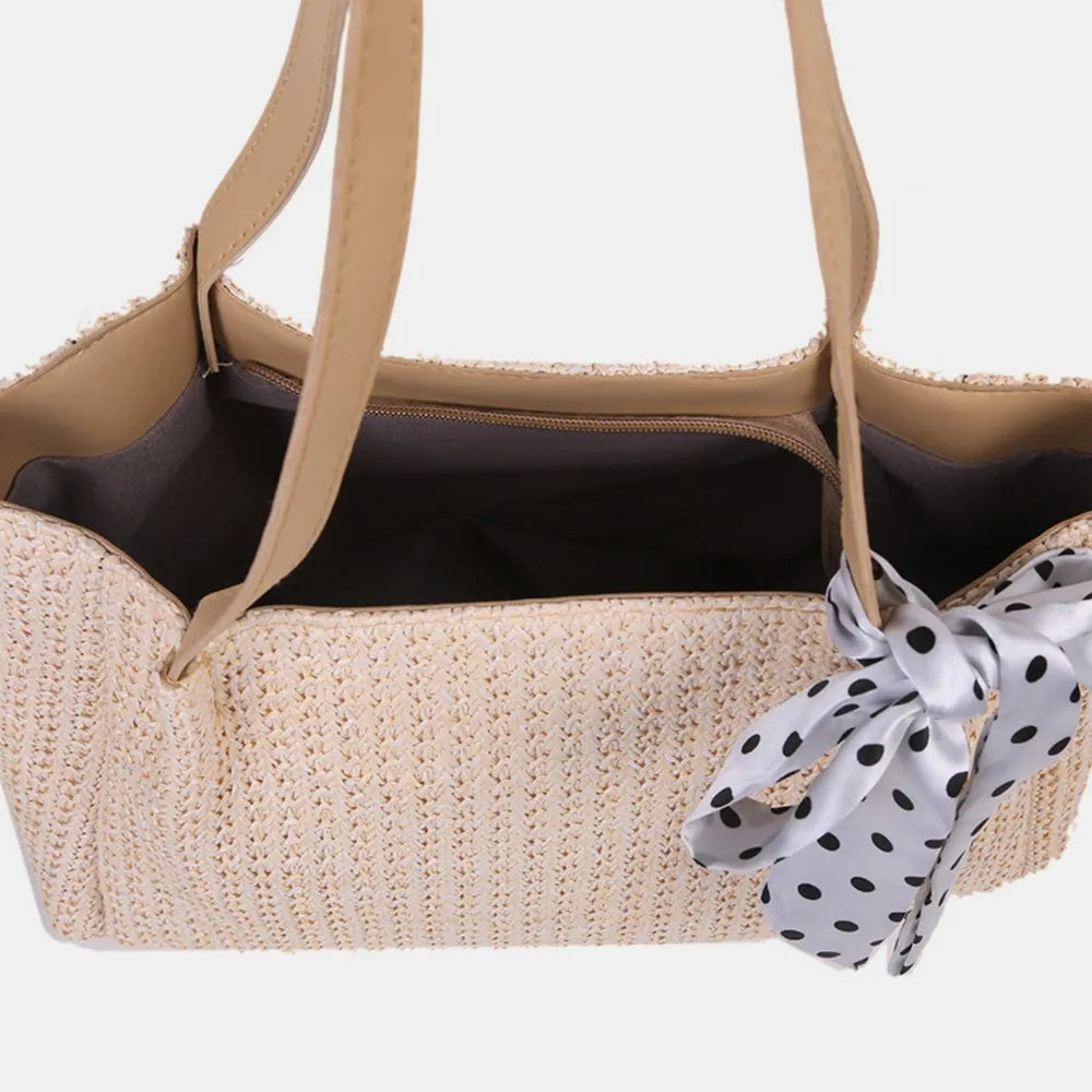SOLINE – Geflochtene Sommertasche mit Lederelementen & Schleifenakzent