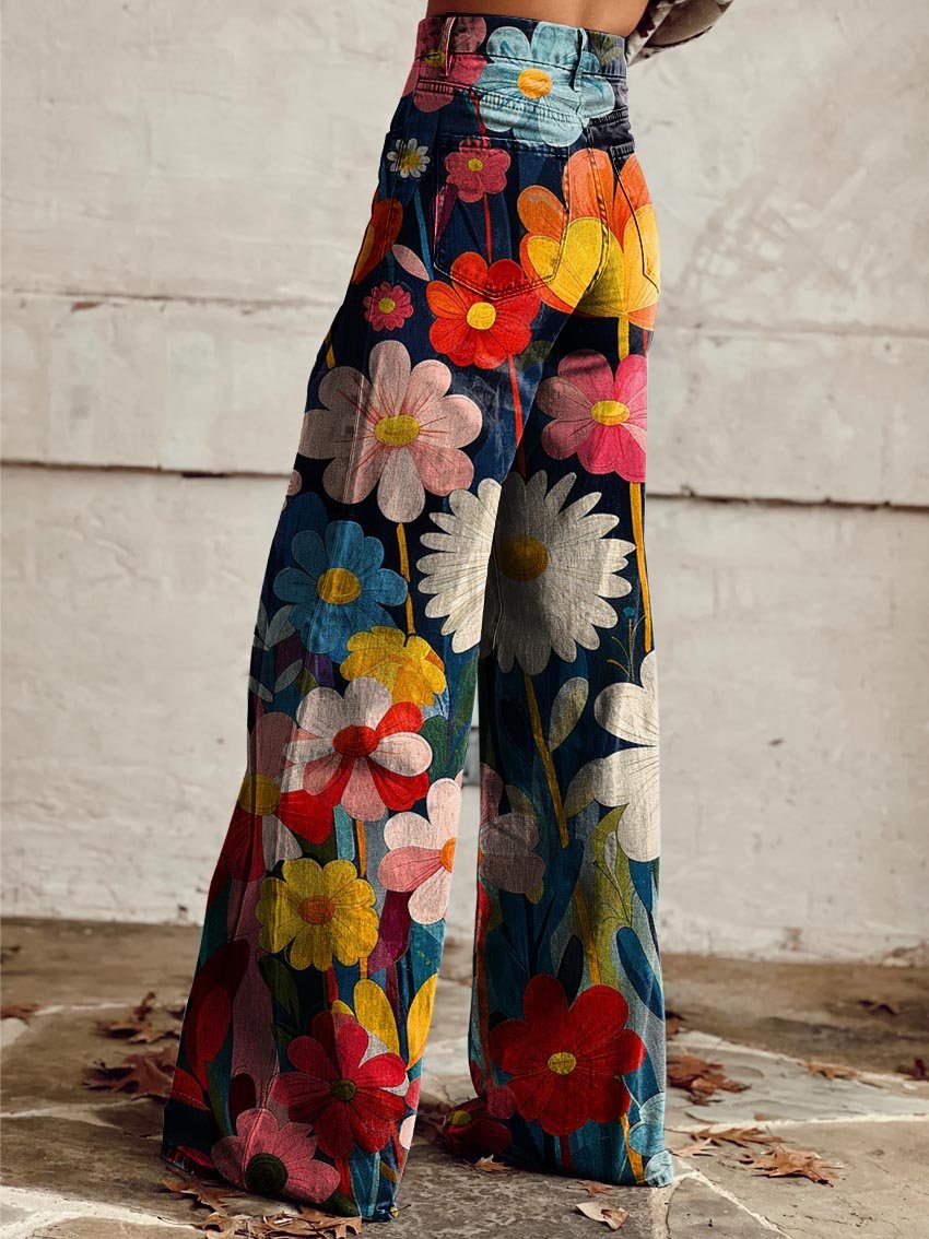 Mohnblume | Retro Garten Weitbeinige Hose