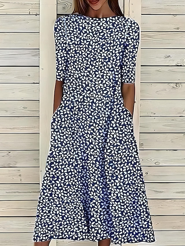 Sela – Sommerliches Midi-Kleid mit Rundhalsausschnitt und Küstenblumenmuster